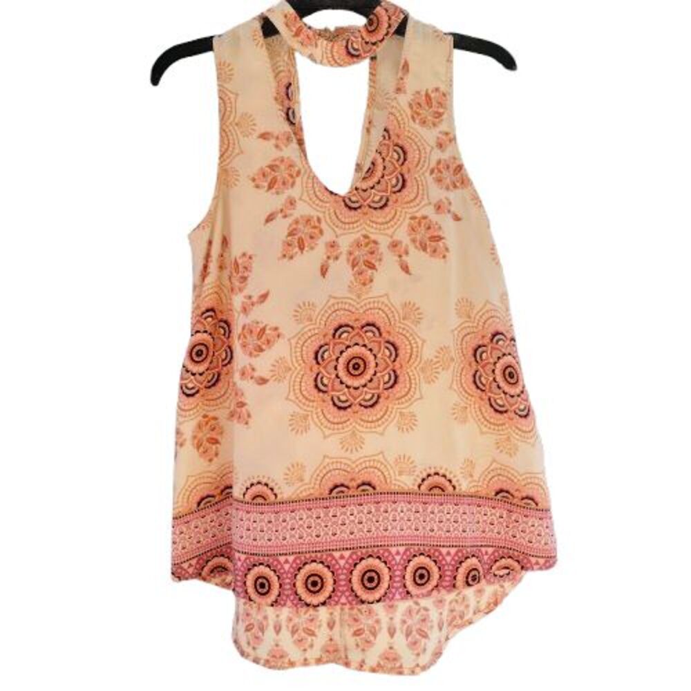 Tunic Pullover Top Womens Size Medium Sleeveless Unbranded Sheer Bohemian Floral